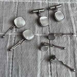 Elegant Vintage Silver and Mother of Pearl Cufflink Set by Kreisler